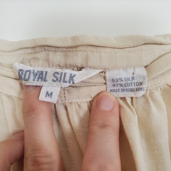 Vintage 70s 80s Silk Cotton Midi Prairie Skirt Beige Cream 36" - Picture 10 of 10